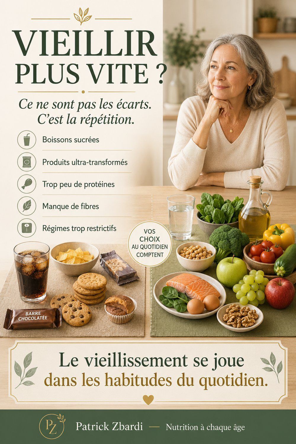 Quels aliments accélèrent le vieillissement ? Boissons sucrées, produits ultra-transformés, trop peu de protéines, manque de fibres, régimes trop restrictifs